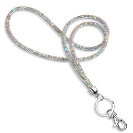 Soleebee Card Holder Lanyard Bling Rhinestone Lanyard with Key Ring Crystal Collar Women's Necklace Kit for Key Ring ID Card Holder (AB Colour)