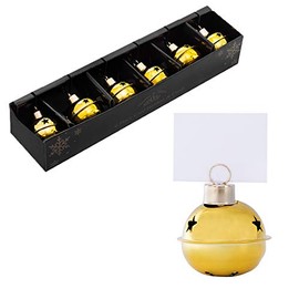 Christmas Set 6 Metal Bauble Table Place Card Holder - Gold Jingle Bell FREE Place Cards 9833