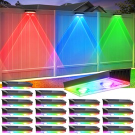 Solar Fence Lights Outdoor, 20 Pack Warm White/RGB Fence Solar Lights with 2 LED, IP65 Waterproof, Backyard Patio Decor for Deck, Wall, Railing, Pool, Stair