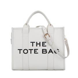 The Tote Bag de piel grande para mujer, Bolsas Totes con cierre, bolsa tote bag mujer, bolsa cruzada de PU para escuela, viajes, oficina (Blanco)