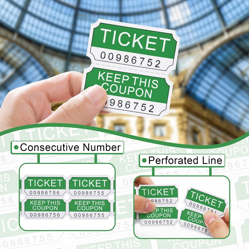 L LIKED 250 Raffle Tickets, Green (4 Color Selection),Double Roll,50/50