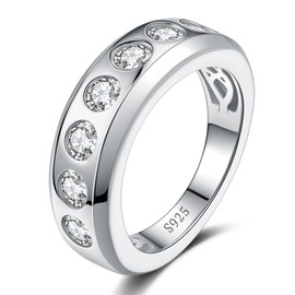 LOIPURI Moissanite Rings for Men, S925 Sterling Silver Ring Half Eternity Moissanite Wedding Band for Men 6mm Round Cut 2.1 CT Engagement Promise Gift for Him Size 10