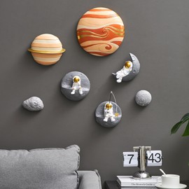 4Pcs Outer Space Planets Wall Decor Cute Wall Sculptures Astronauts Galaxy Space Nursery Decor, 3D Wall Decor Outer Space Theme Bedroom Wall Decor for Kids Room Boys Room Wall Decor Christmas Gift