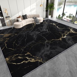 SherAvant Area Rugs 5x7 - Marble Rug, Abstract Luxury Contemporary Black White Gold Bedroom Rugs, Shed Resistant Pet Friendly Indoor Carpet, Soft Anti-Slip Thin Rug for Living Room Rug Hallway