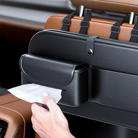 FENTERXY Organizador para asiento trasero de coche, bandeja de mesa plegable para asiento trasero, bolsa de almacenamiento de cuero de PVC,...        