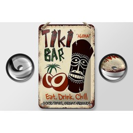Tin Sign with Saying 12 x 18 cm TIKI Bar Aloha Eat Drink Chill Decorative Sign