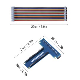 T-Type GPIO Extension Board +40Pin Ribbon Flat Cable - Copper Core, Rainbow Looking - Applied to Breadboard Test - Extending Kit for 1B+/ 2B/ 3B