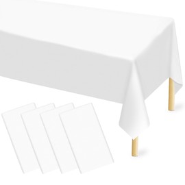 4 Pcs White Tablecloth 54 ×108 Inches Rectangle White Tablecloth Disposable Plastic Waterproof Table Cover for Outdoor Picnic, Kitchen, Holiday Birthday Wedding Baby Shower Party