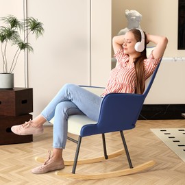 VIRRMO Glider Rocking Chair Nursery Comfy Accent Chair with High Back Faux Leather Living Room Chairs Color Button Tufted Armchair Reading Chair for Bedroom Nursery Office, Cream+Apple Green