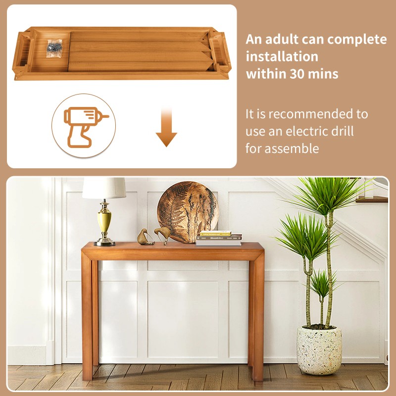 46 Inch Pinewood Console Table, Narrow Sofa Table for Living