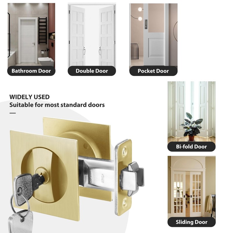 Malimali Pocket Door Lock, Pocket Door Hardware Square Door Lock