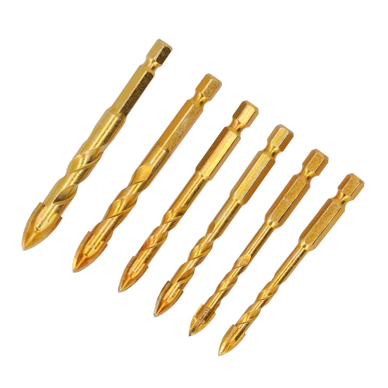 6Pcs Cross Spearhead Drill Bit Carbide Hex Shank Drilling Tool