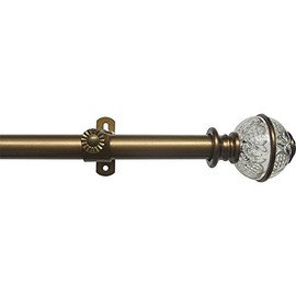 PowerSellerUSA Gold/Crystal Decorative Telescopic Metal Curtain Rod with Contemporary Ultra Durable Polyresin Finials - Adjustable Size: 28" to 48"