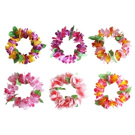 UUYYEO 6 Pcs Hawaiian Flower Headbands Floral Wreath Headband Floral Crown Headband Tropical Flower Hair Band Beach Party Hair Crown Pool Party Headband