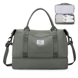 Large Travel Bag, Women's Hand Luggage Bag, Sports Bag, Weekender Bag, Swimming Bag, Waterproof Travel Bag, Duffle Bag, Fitness Bag, Training Bag, Hospital Bag with Shoe Compartment, N2 Green