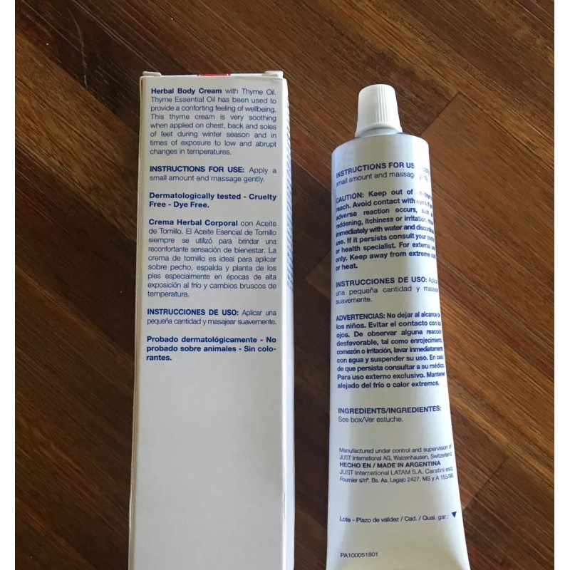Swiss JUST Crema Herbal Corporal Tomillo Herbal Body Cream Thyme