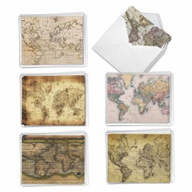 The Best Card Company - 36 Assorted From Teacher Notecards Bulk Box Set 4 x 5.12 Inch with Envelopes (6 Designs, 6 Each) Travel, Geography, Variety Pack - Map Quests AM3076FTG-B6x6