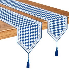 Table Runner Oktoberfest Decoration, Bavarian Decorative Table Cloth Blue, Bavarian Decorative Table Runner for Decoration Oktoberfest Party (Pack of 2)