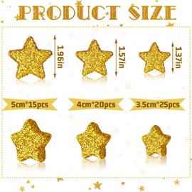 Teenyyou 60 Pcs Glitter Star Foam Vase Fillers Table Decor Floating Glitter Gold Stars Foam Gold Star Filler Glitter Ornaments Candle Centerpieces for Table Wedding Christmas Table Scatter, 3 Size