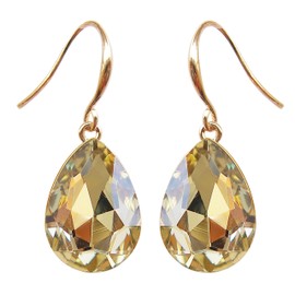 Navachi 18k Yellow Gold Plated Pear Brown Cubic Zirconia Crystal Az1595e Dangle Drop Earrings