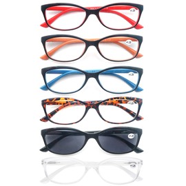 Paquete de 6 gafas de lectura 2.0 mujeres hombres y gato marco de ojo de gato bisagras de resorte, elegantes gafas de sol para mujeres al aire libre, gafas de sol para lectura, gafas rectangulares ligeras para leer 6 bolsas