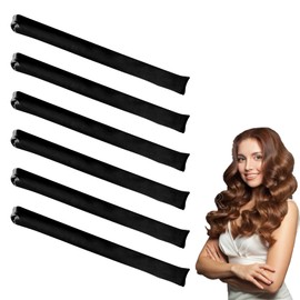 6 Stück Locken Ohne Hitze, Hitzefreie Lockenwickler, Lockenwickler über Nacht, Overnight Blowout locken, Satin Hitzefreier Lockenstab, DIY Heatless Curls Band für Alle Haartypen (Schwarz)