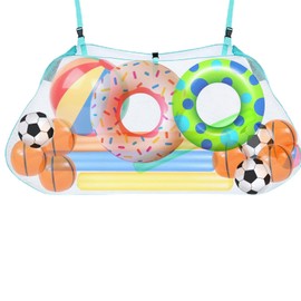Bolsa de almacenamiento para flotadores de piscina, organizador plegable de malla para colgar en la piscina para bolas, flotadores, juguetes inflables de agua y otros accesorios de piscina, verde