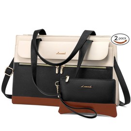 LOVEVOOK Laptop Bag for Women 15.6 Inch Laptop Tote Work Bag Professional Leather Computer Briefcase Waterproof Handbag Shoulder Bag Large Capacity Business Teacher Office Bag Crossbody Purse