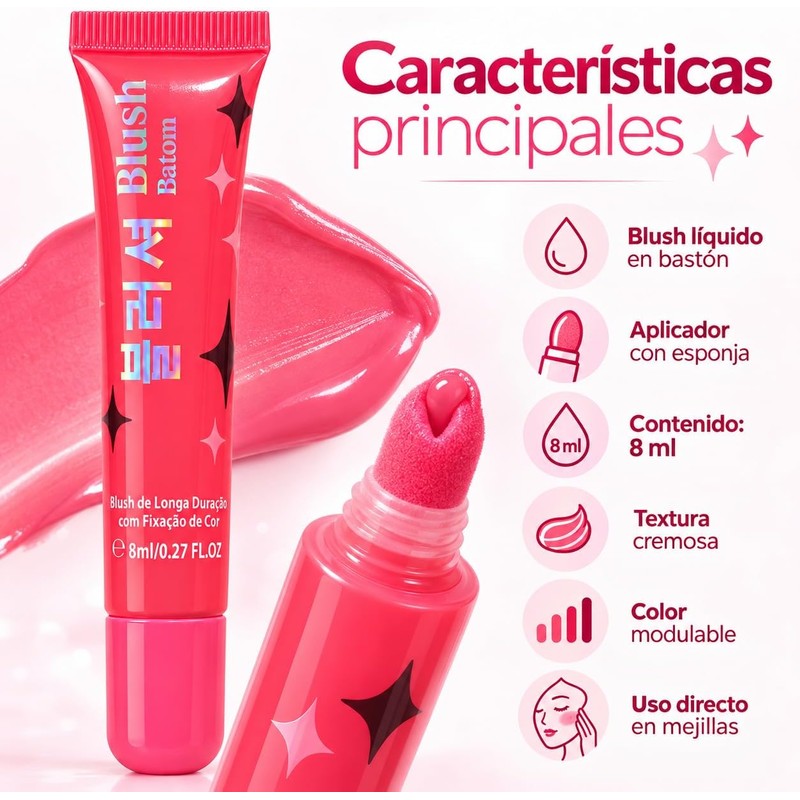 Rubor Líquido Blush Cremoso Para Mejillas Larga Duración 8ml