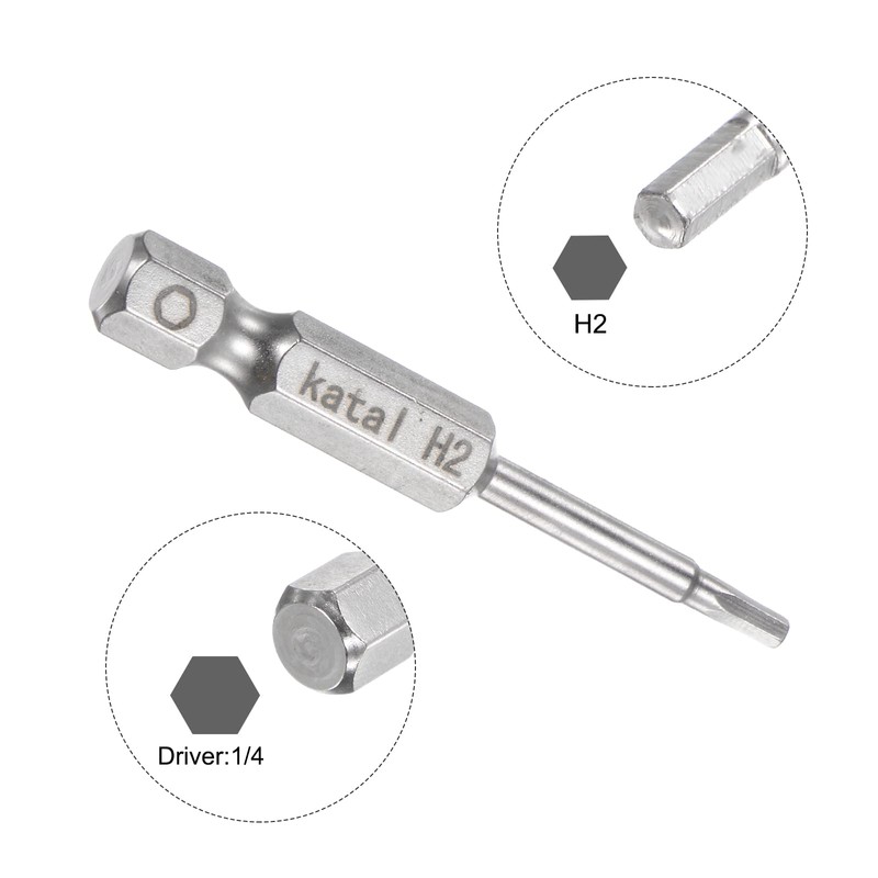 sourcing map 5pcs H2 Hex Screwdriver Bit 1/4" Hex Shank
