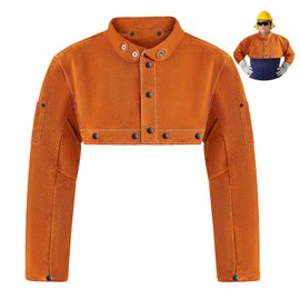 Chicingyou Cowhide Leather Welding Cape Sleeve Heat Flame Resistant Adjustable Collar Cuffs for Protection Men Women, Brown(Medium)