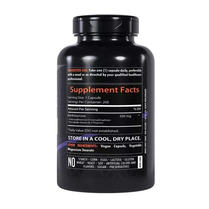 Healthfare Benfotiamine 300 mg, 200 capsules, Fat Soluble Vitamin B1