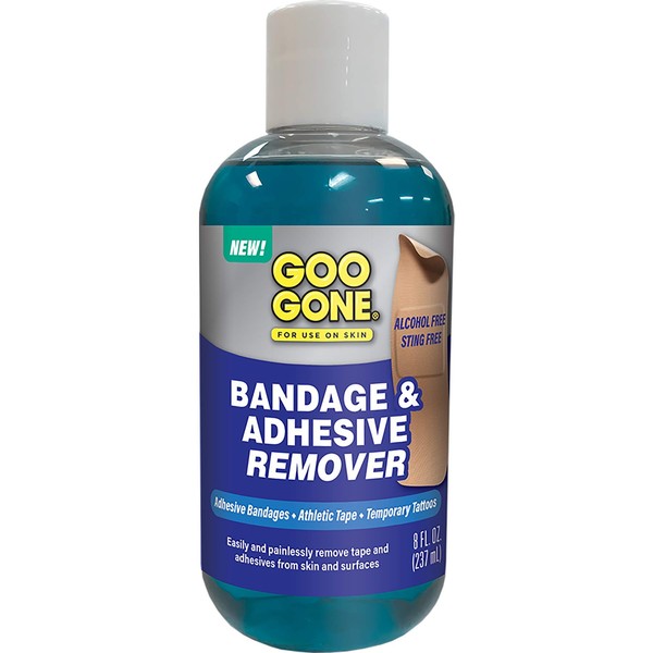 Goo Gone Bandage Adhesive Remover For Skin - 8 Ounce - Safe Method to Remove Sports Tape, KT Tape, Temporary Tattoos, Ink, Medical Bandages and More
