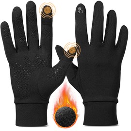 GUAGUA Cycling Gloves for Men Women, Winter Gloves Touch Screen Water Resistant Windproof Thermal for Running Cycling Driving Hiking, Breathable Gel Pad Road Mountain Bike Gloves(Black, Large)