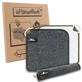 myHomeBody Premium Dual-Textured Exfoliating Washcloth with Soft and Scrubbing Side | Body Exfoliation Luffa Wash Clothes for Bath, Shower | Durable 3 Layer Construction, Gray, 3 Pack