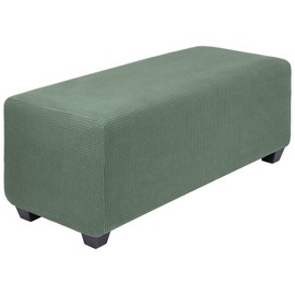 PiccoCasa High Stretch Ottoman Cover with Elastic Bottom, Soft Slipcover Jacquard Fabric Small Checks Rectangle Storage Stool Cover Furniture Covers Asparagus Small