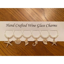 hand crafted "BEAUTIFUL  SEA SHELLS'' SET OF 6  HAND CRAFTED wine glass drink markers