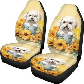 Xoenoiee Shih Tzu Dog Sunflower Pattern Car Seat Covers Front Seats Only Bucket Vehicle Seat Protector Universal Seat Covers for Cars, SUV, Sedan, Van, Trucks