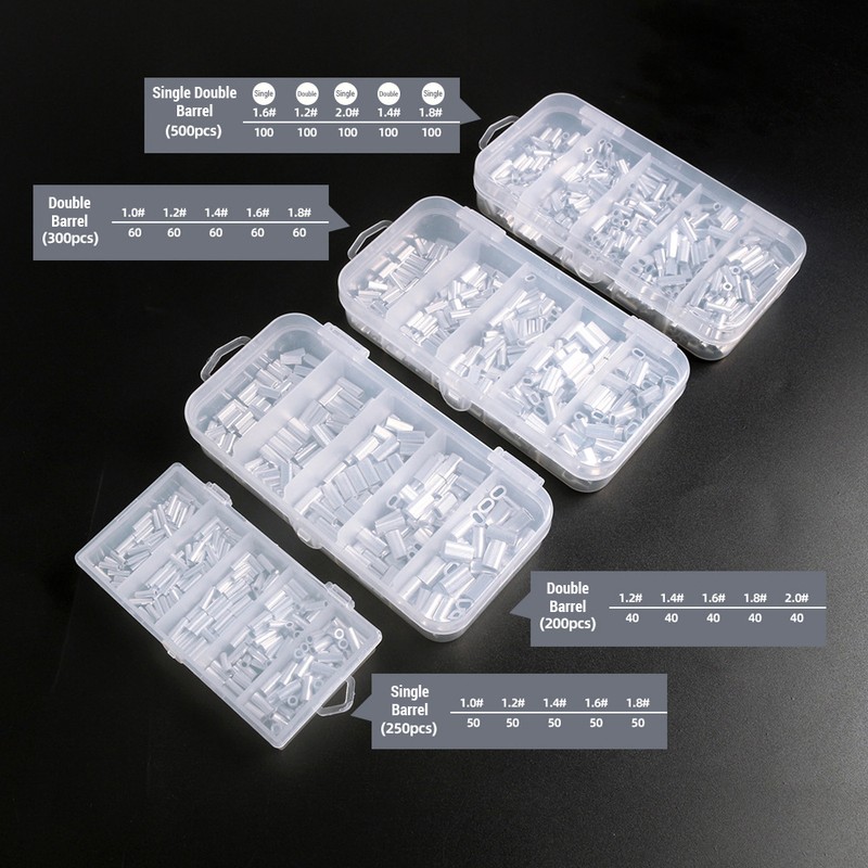 300pcs Aluminum Crimp Sleeves Connector Kit 5 Sizes Double Barrel
