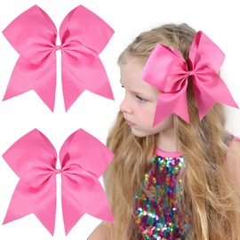 2PCS 8" Jumbo Cheer Bow Clip with Tails, Oaoleer Large Cheerleading Hair Bows for Girls Teen Softball Cheerleader Outfit Uniform (Hot Pink)