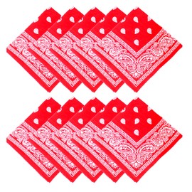 Bandanas Multi-Purpose Party Outdoor Favor Scarf Headband Handkerchiefs, Square Head Scarf for Unisex Women Men Boy Girls Pack 10, Red