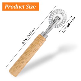 Fluted Pastry Cutter Wheel, 6.3 Inch Stainless Steel Ravioli Cutter Wheel with Ergonomic Oak Wooden Handle for Pasta, Pastry, Dumpling, Noodles, Kitchen 360 Degree Effortless Food Cutting