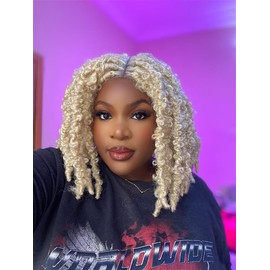 LUXLUXE Daisy 12.5"" Bomb Butterfly Locs Wig with 4x5-inch HD Lace, Heat-resistant Synthetic Fiber, and Baby Hair for a Natural Look, (Light Blonde)