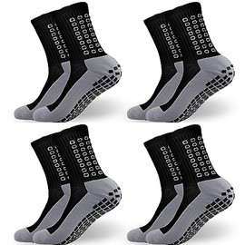 POZCMJM Men's Grip Soccer for Socks Athletic Non Slip Cushioned Gripper Socks for Sports Blue Red Black Crew 3 Pairs