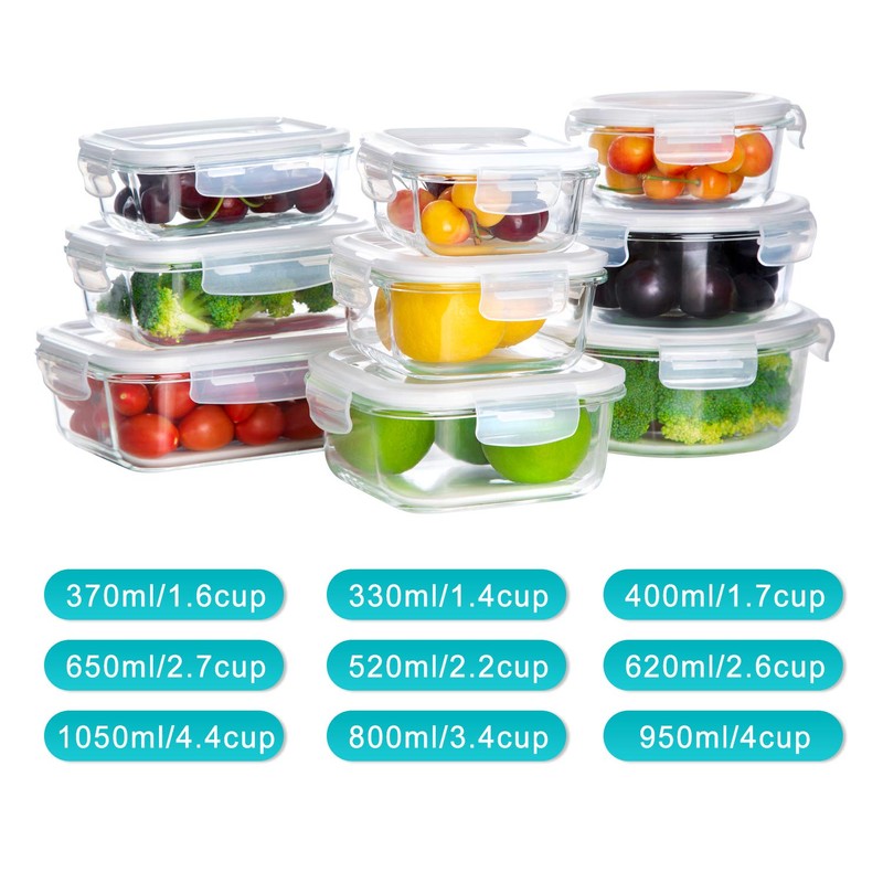 Bayco Glass Storage Containers with Lids, 9 Sets, Meal Prep