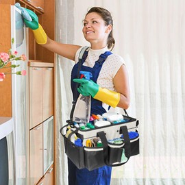 BOHEMIABY Cleaning Caddy Bag, Cleaning Caddy Supplies Organizer With Handle for Housekeepers, Under Sink & Car Cleaning Tool Organizers, Cleaning Supply Caddy Pink