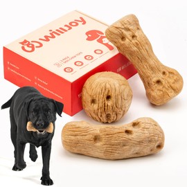 Willjoy Large 3-Pack Dog Toys for Aggressive Chewers Pine Wood and Nylon Dog Chew Toys Real Bacon Indestructible Dog Toys to Keep Them Busy