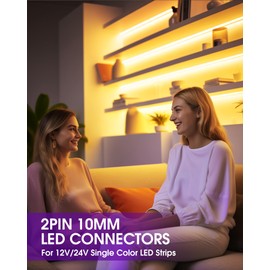 HitLights 12 Pack LED Connector 2 Pin 10mm Solderless LED Tape Lights Connector Transparent LED Strip Lights Connectors with Screwdriver Strip to Wire for 12V 24V Single Color LED Light Strips