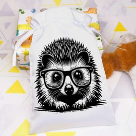 Azeeda 25cm 'Hedgehog Wearing Glasses' Satin Drawstring Bag/Pouch (SB00098744)