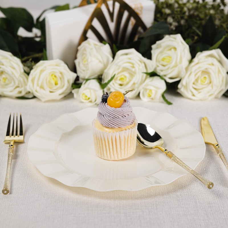 NZVCN 72 Pack Ivory Plastic Plates, 7" Disposable Wave Salad/Dessert